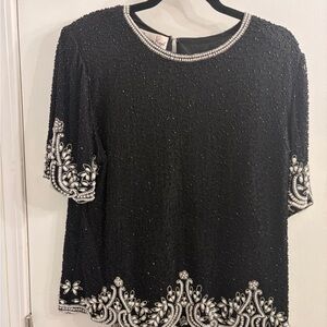 Laurence Kazar Black Top with Silver Beading